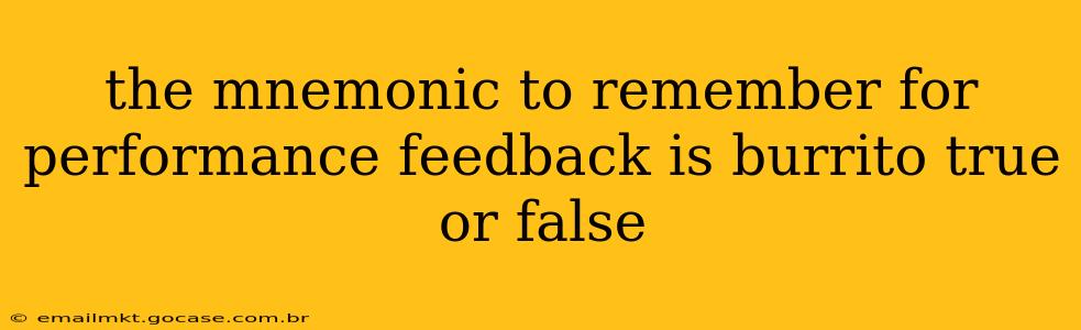 the mnemonic to remember for performance feedback is burrito true or false